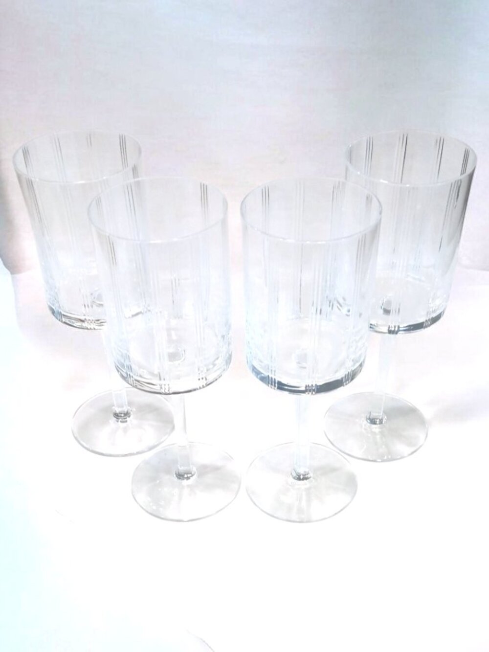 4 Crystal Wine Glasses Crystal Clear Vertical Cut Stripe Stemware